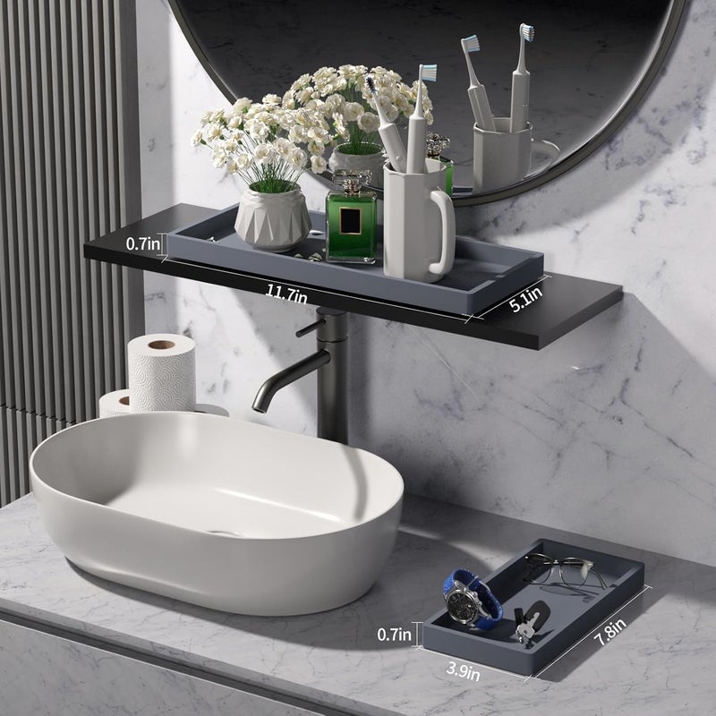 BBK Bathroom Vanity Tray- 2 Pack (7.8" and 11.8") Silicone Bathroom Tray for Counter, Perfume Key Trinket Ring Tray, Decor Soap Dispenser Countertop Tray for Kitchen Sink Organization.(Gray) - Image 3